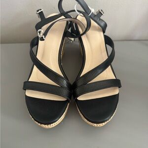Elegant Black Wedge Sandals with Ankle Strap